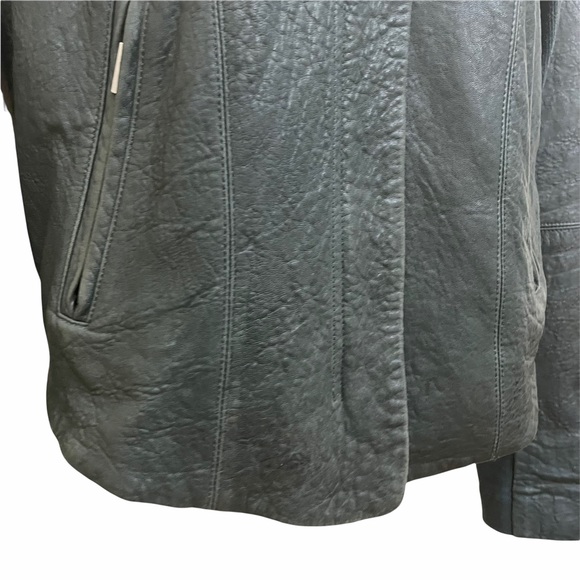 VEDA Leather Biker Jacket Dark Olive Green Size Large - Picture 7 of 15